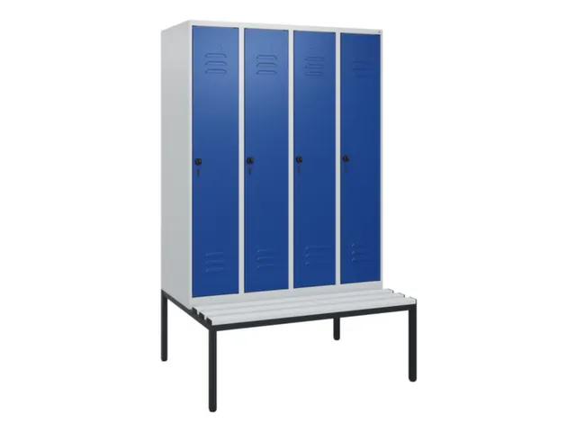 locker met bank,HxBxD 1950x1200x815mm,4vak,vak B 300mm,draaigrendel