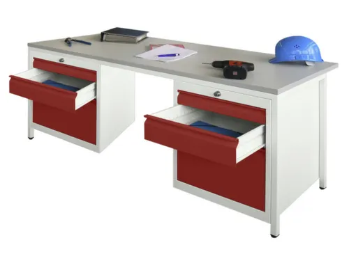 Werkplaatsbureau Bxdxh 1700x800x720mm 6laden Ral7035 Front Ral3000