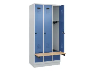 locker met bank,HxBxD 1950x900x815mm,3vak,vak B 300mm,draaigrendel - 1