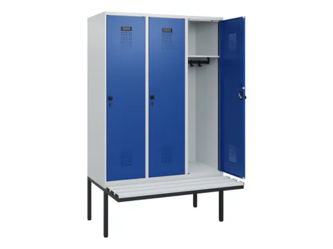 locker met bank,HxBxD 1950x1200x815mm,3vak,vak B 400mm,draaigrendel