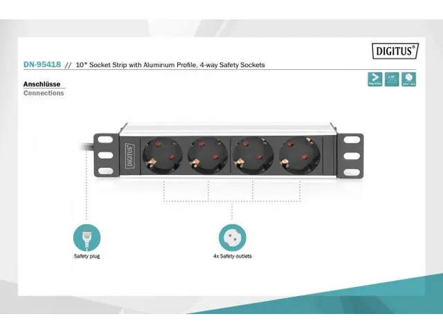 10 Inch Stekkerdoos Met Aluminium Profiel, 4-Voudig Geaard Stopcontact