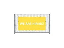 Hekwerkbanner 200x100 cm Geel met Engelse Print WE ARE HIRING