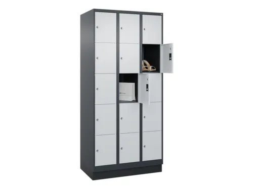 lockerkast,HxBxD 1950x900x500mm,3x5vakken,vak B 300mm,cil.-slot,sokkel