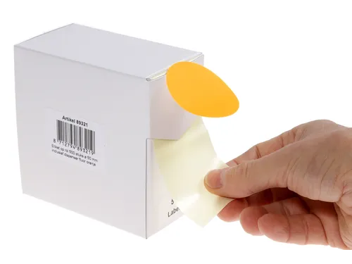 Etiketten Op Rol 50mm Fluor Oranje Met Dispenser 500 Stuks