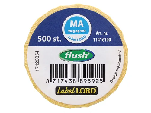 Voedseletiketten 59x23x59mm Flushlabel MA weg op WO