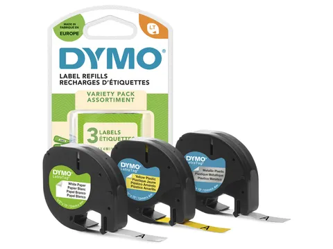 Labeltape Dymo Letratag 91240 3-pack Assorti 12mm