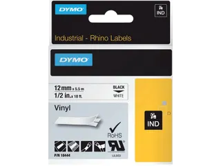 Labeltape Dymo Rhino 18444 Vinyl 12mmx5.5m Zwart Op Wit - 1