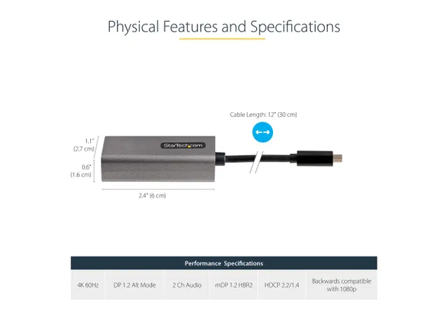 USB C naar Mini DisplayPort Adapter - 4K 60Hz USB-C naar mDP Adapter D