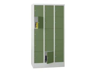 lockerkast,HxBxD 1850x900x500mm,3x5vakken,RAL7035,front RAL6011 - 2
