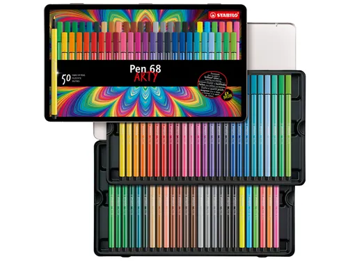 Viltstift STABILO Pen 68/50 Arty medium assorti blik à 50 stuks