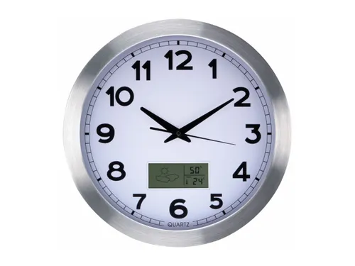 Aluminium Wandklok Lcd-display Thermometer Hygrometer & Weer 35.5cm