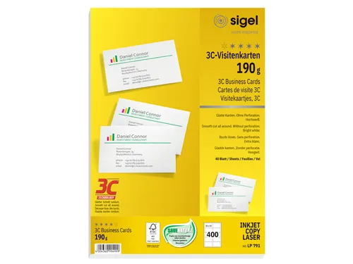 Visitekaartjes Sigel 3c 190g Wit 85x55mm 400 Stuks