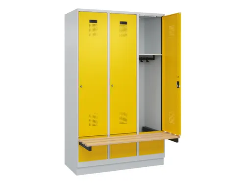 locker met bank,HxBxD 1950x1200x815mm,3vak,vak B 400mm,cilinderslot