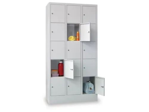 lockerkast,HxBxD 1850x900x500mm,3x5vakken,RAL7035,front RAL7016