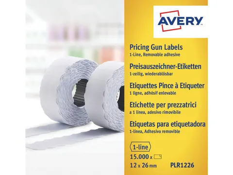 prijstangetiketten Avery non-permanent 12x26mm wit 10 rol in doos
