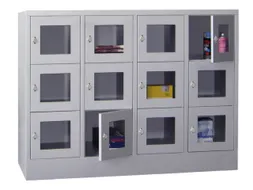 lockerkast,HxBxD 1187x1600x500mm,4x3vakken,RAL7035,front RAL6011