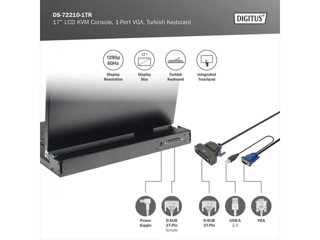 17 inch LCD KVM-console 1-poorts VGA Turks toetsenbord Zwart