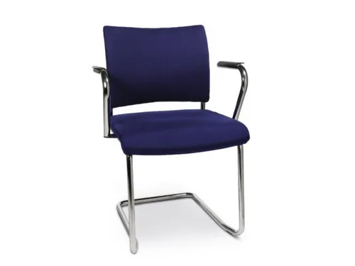Bezoekersstoel Armleuningen Blauw Stof Zitting 450x480mm Sledeframe