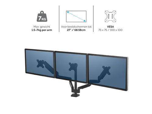 Monitorarm Fellowes Platinum Series driedubbel horizontaal
