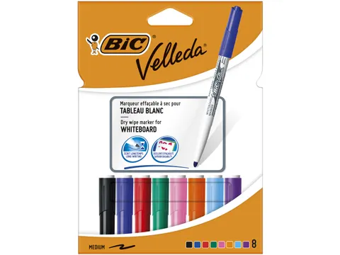 Whiteboardmarker Bic Velleda 1748 rond medium 1.4mm assorti 8 stuks