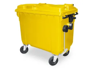 Vuilcontainers,660l,romp HDPE geel,HxBxD 1165x1265x775mm,4zwenkwielen - 1
