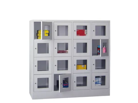 lockerkast,HxBxD 1518x1600x500mm,4x4vakken,RAL7035,front RAL5012