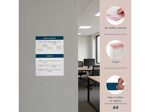 Zelfklevende Posterhouder A4 Multi-Surface Voor Glad set van 5 stuks