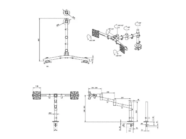 Monitorarm Viewgo Voor 2 Schermen 360° draaibaar Zwart