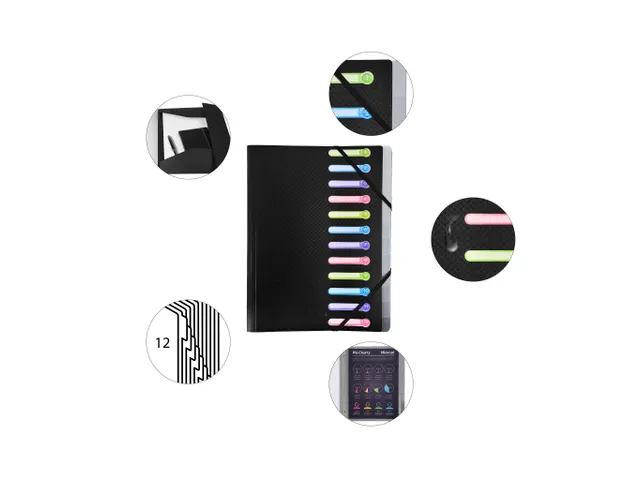 Sorteermap PP vensters 12 vak zwart