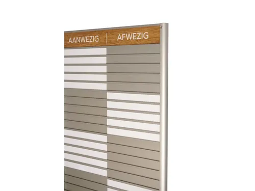 Menoor In-Uit bord 45 namen Aluminium Aanwezig/Afwezig Houtlook