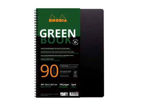 Notitieboek Rhodia Greenbook A4+ lijn 4-gaats 180 pagina's 90gr zwart