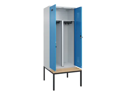 PBM-locker met bank,HxBxD 2120x800x815mm,2vak,vak B 400mm,draaigrendel