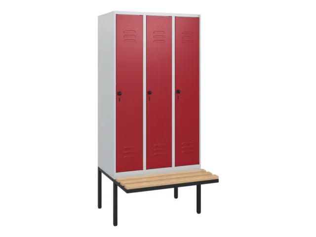 locker met bank,HxBxD 1950x900x815mm,3vak,vak B 300mm,draaigrendel