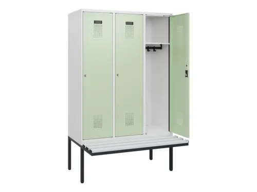 locker met bank,HxBxD 1950x1200x815mm,3vak,vak B 400mm,cilinderslot