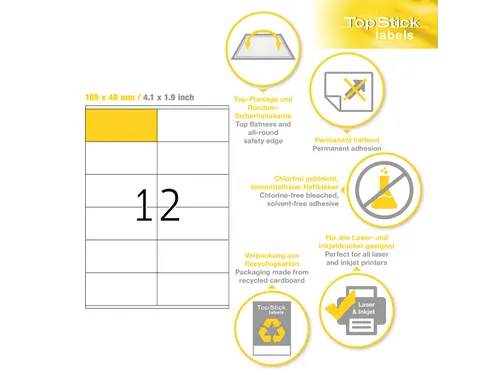 Etiketten universele labels A4 permanent 105x48mm Wit 1200 stuks