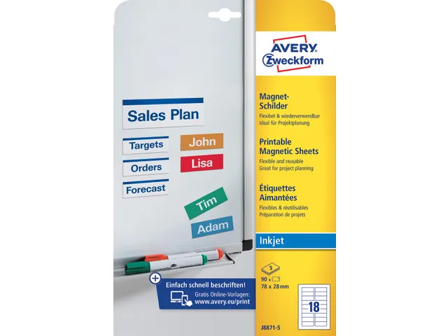 Avery Zweckform J8871-5 Magnetische Etiketten 78x28mm Wit inkjet 90 st