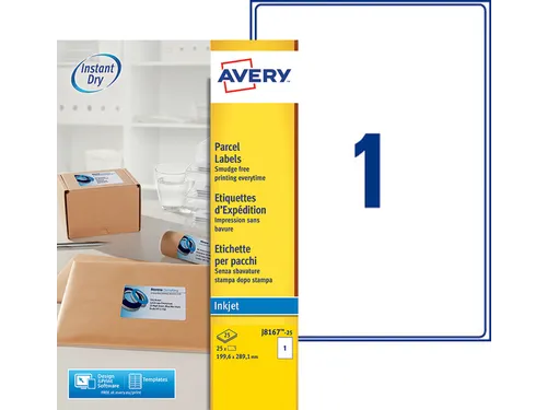 Etiket Avery J8167-25 199.6x289.1mm wit 25stuks