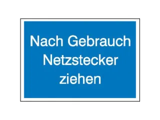 aanwijzingsbord,Na gebruik netstekker verwijderen,PVC,blauw/wit - 1