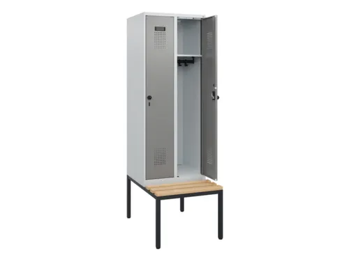 locker met bank,HxBxD 1950x600x815mm,2vak,vak B 300mm,draaigrendel