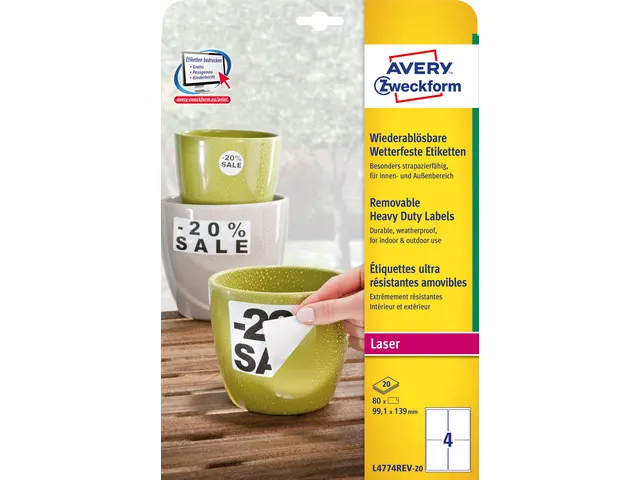 Weerbestendig Etiket Avery Np 99.1x139mm L4774rev-20 wit