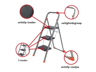 Huishoudtrap met hoge beugel 3 treden antislip inklapbaar tot 150 kg - 5