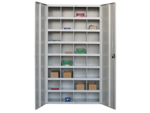 Materiaalkast Staal 1800x1000x530mm 32vakken Ral7035 Front Ral5012