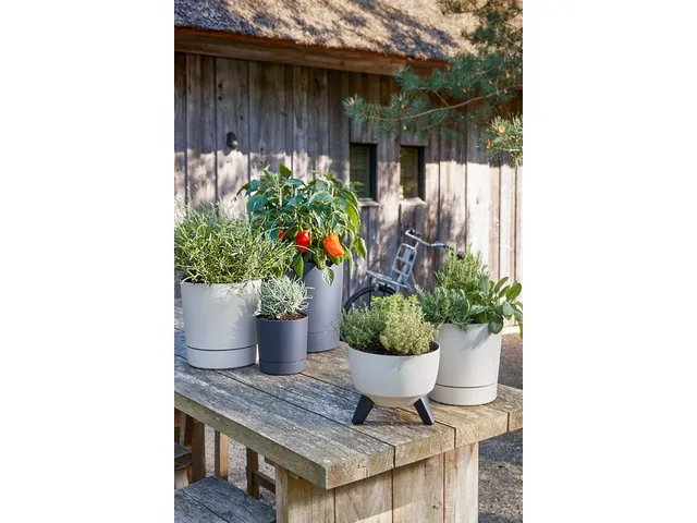Plantenpot Mica Coco met schotel rond antraciet 23.5 x 22.5 cm