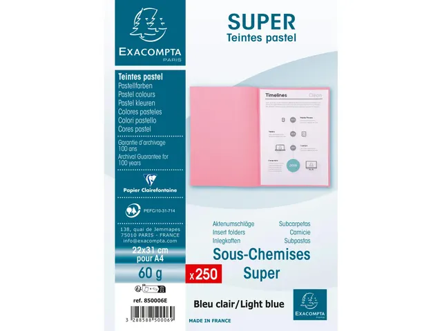 250 inlegmappen SUPER 60 22x31cm Lichtblauw