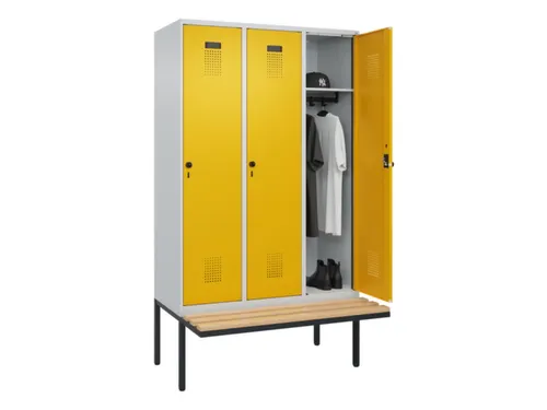 locker met bank,HxBxD 2120x1200x815mm,3vak,vak B 400mm,draaigrendel