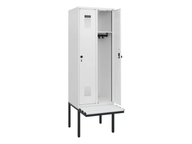 locker met bank,HxBxD 1950x600x815mm,2vak,vak B 300mm,draaigrendel
