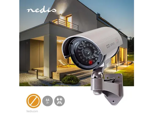 Dummy beveiligingscamera op Batterij Nedis Bullet IP44 buiten Grijs