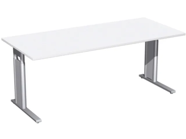 Bureau C-Poot HxBxD 680-800x1800x800mm Decor wit Zilverkleurig