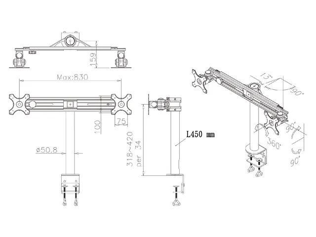 Monitorarm FPMA-D700D 2 Schermen 19-30 Inch met Klem Zwart