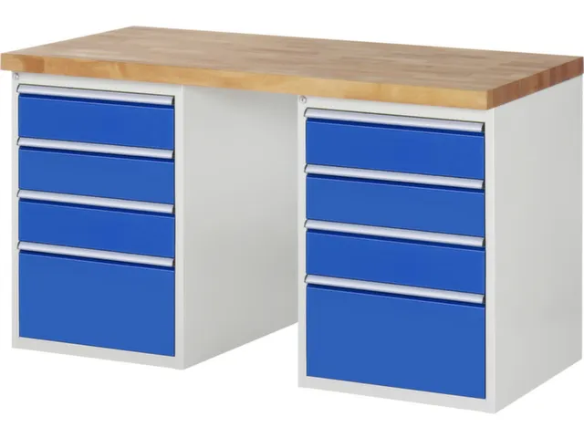 werkbank,HxBxD 890x1500x700mm,beukblad,draagverm. 750kg,2containers